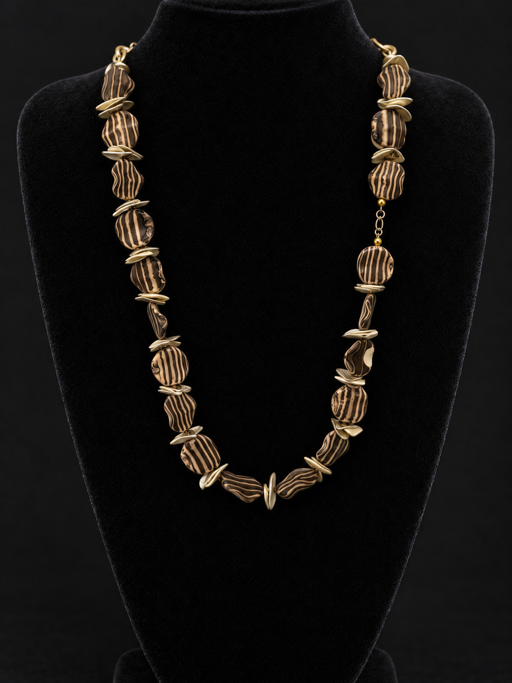 βοΈ Striped Resin Bead Necklace | Bold Statement | Brown Black Gold-Tone π